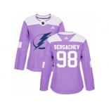 Women Adidas Tampa Bay Lightning #98 Mikhail Sergachev Purple Authentic Fights Cancer Stitched NHL Jersey