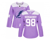 Women Adidas Tampa Bay Lightning #98 Mikhail Sergachev Purple Authentic Fights Cancer Stitched NHL Jersey