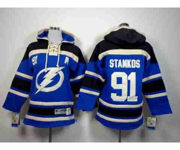 youth nhl jerseys tampa bay lightning #91 stamkos blue-black[pullover hooded sweatshirt][patch A]