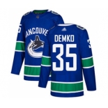 Men's Canucks #35 Thatcher Demko Blue Home Authentic Stitched Hockey Jersey