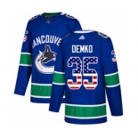 Men's Canucks #35 Thatcher Demko Blue Home Authentic USA Flag Stitched Hockey Jersey