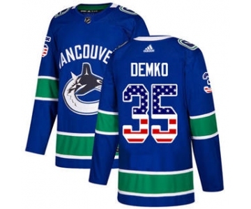 Men's Canucks #35 Thatcher Demko Blue Home Authentic USA Flag Stitched Hockey Jersey