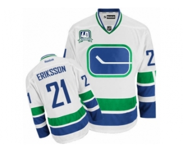 Men's Reebok Vancouver Canucks #21 Loui Eriksson Authentic White Third 40TH Patch NHL Jersey