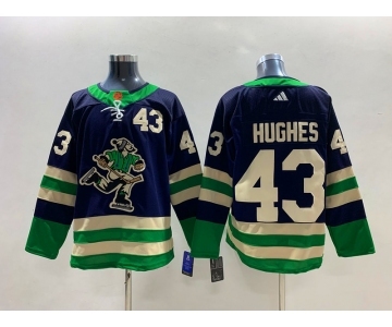 Men's Vancouver Canucks #43 Quinn Hughes Navy 2022 Reverse Retro Stitched Jersey