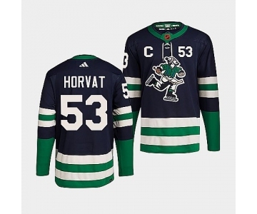 Men's Vancouver Canucks #53 Bo Horvat Navy 2022 Reverse Retro Stitched Jersey