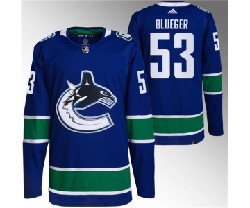 Men's Vancouver Canucks #53 Teddy Blueger Blue Retro Stitched Jersey