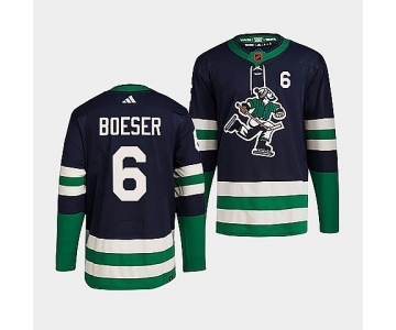 Men's Vancouver Canucks #6 Brock Boeser Navy 2022 Reverse Retro Stitched Jersey