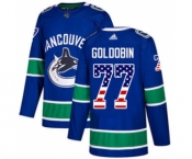 Men's Vancouver Canucks #77 Nikolay Goldobin Blue Home USA Flag Stitched Hockey Jersey