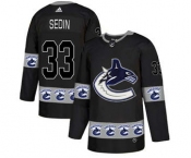 Vancouver Canucks #33 Henrik Sedin Black Team Logos Fashion Jersey