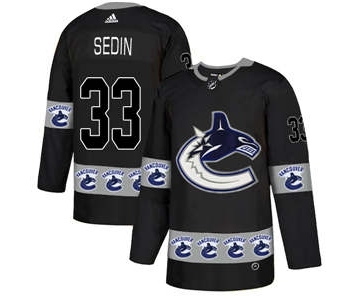 Vancouver Canucks #33 Henrik Sedin Black Team Logos Fashion Jersey