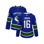 Women Adidas Vancouver Canucks #16 Trevor Linden Blue Home Authentic Stitched NHL Jersey