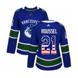 Women Adidas Vancouver Canucks #21 Antoine Roussel Authentic Blue USA Flag Fashion NHL Jersey