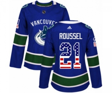 Women Adidas Vancouver Canucks #21 Antoine Roussel Authentic Blue USA Flag Fashion NHL Jersey