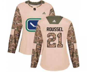 Women Adidas Vancouver Canucks #21 Antoine Roussel Authentic Camo Veterans Day Practice NHL Jersey