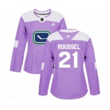 Women Adidas Vancouver Canucks #21 Antoine Roussel Authentic Purple Fights Cancer Practice NHL Jersey