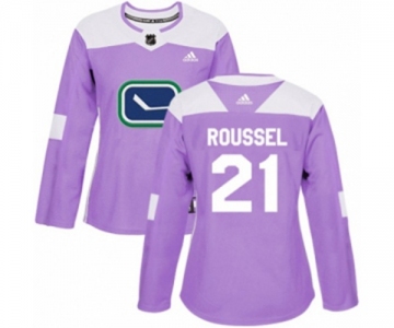 Women Adidas Vancouver Canucks #21 Antoine Roussel Authentic Purple Fights Cancer Practice NHL Jersey