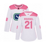 Women Adidas Vancouver Canucks #21 Antoine Roussel Authentic White Pink Fashion NHL Jersey