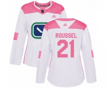 Women Adidas Vancouver Canucks #21 Antoine Roussel Authentic White Pink Fashion NHL Jersey