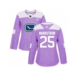 Women Adidas Vancouver Canucks #25 Jacob Markstrom Purple Authentic Fights Cancer Stitched NHL Jersey