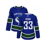 Women Adidas Vancouver Canucks #33 Henrik Sedin Blue Home Authentic Stitched NHL Jersey