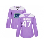 Women Adidas Vancouver Canucks #47 Sven Baertschi Purple Authentic Fights Cancer Stitched NHL Jersey