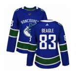 Women Adidas Vancouver Canucks #83 Jay Beagle Authentic Blue Home NHL Jersey