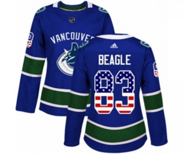 Women Adidas Vancouver Canucks #83 Jay Beagle Authentic Blue USA Flag Fashion NHL Jersey