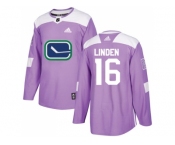 Youth Adidas Vancouver Canucks #16 Trevor Linden Purple Authentic Fights Cancer Stitched NHL Jersey