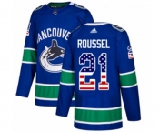 Youth Adidas Vancouver Canucks #21 Antoine Roussel Authentic Blue USA Flag Fashion NHL Jersey