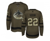 Youth Adidas Vancouver Canucks #22 Daniel Sedin Green Salute to Service Stitched NHL Jersey