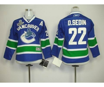 youth nhl jerseys vancouver canucks #22 d.sedin blue(2011 stanley cup)