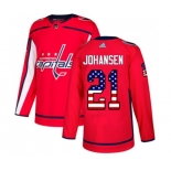 Adidas Washington Capitals #21 Lucas Johansen Authentic Red USA Flag Fashion NHL Jersey