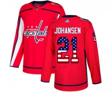 Adidas Washington Capitals #21 Lucas Johansen Authentic Red USA Flag Fashion NHL Jersey