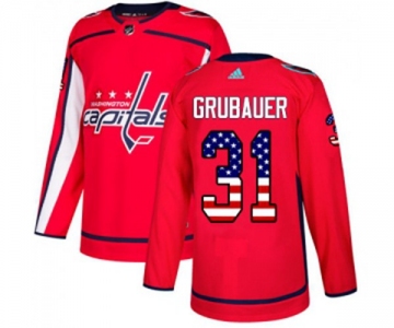 Adidas Washington Capitals #31 Philipp Grubauer Authentic Red USA Flag Fashion NHL Jersey