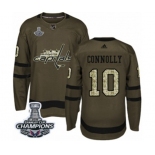 Men Adidas Washington Capitals #10 Brett Connolly Authentic Green Salute to Service 2018 Stanley Cup Final Champions NHL Jersey