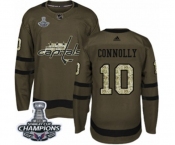 Men Adidas Washington Capitals #10 Brett Connolly Authentic Green Salute to Service 2018 Stanley Cup Final Champions NHL Jersey