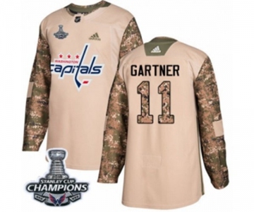 Men Adidas Washington Capitals #11 Mike Gartner Authentic Camo Veterans Day Practice 2018 Stanley Cup Final Champions NHL Jersey