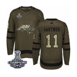 Men Adidas Washington Capitals #11 Mike Gartner Authentic Green Salute to Service 2018 Stanley Cup Final Champions NHL Jersey