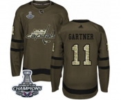 Men Adidas Washington Capitals #11 Mike Gartner Authentic Green Salute to Service 2018 Stanley Cup Final Champions NHL Jersey