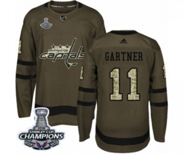 Men Adidas Washington Capitals #11 Mike Gartner Authentic Green Salute to Service 2018 Stanley Cup Final Champions NHL Jersey