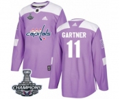 Men Adidas Washington Capitals #11 Mike Gartner Authentic Purple Fights Cancer Practice 2018 Stanley Cup Final Champions NHL Jersey