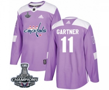 Men Adidas Washington Capitals #11 Mike Gartner Authentic Purple Fights Cancer Practice 2018 Stanley Cup Final Champions NHL Jersey