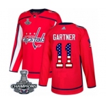 Men Adidas Washington Capitals #11 Mike Gartner Authentic Red USA Flag Fashion 2018 Stanley Cup Final Champions NHL Jersey