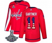 Men Adidas Washington Capitals #11 Mike Gartner Authentic Red USA Flag Fashion 2018 Stanley Cup Final Champions NHL Jersey