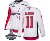 Men Adidas Washington Capitals #11 Mike Gartner Authentic White Away 2018 Stanley Cup Final Champions NHL Jersey