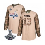 Men Adidas Washington Capitals #13 Jakub Vrana Authentic Camo Veterans Day Practice 2018 Stanley Cup Final Champions NHL Jersey