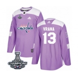 Men Adidas Washington Capitals #13 Jakub Vrana Authentic Purple Fights Cancer Practice 2018 Stanley Cup Final Champions NHL Jersey