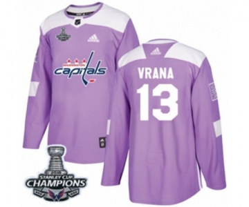 Men Adidas Washington Capitals #13 Jakub Vrana Authentic Purple Fights Cancer Practice 2018 Stanley Cup Final Champions NHL Jersey