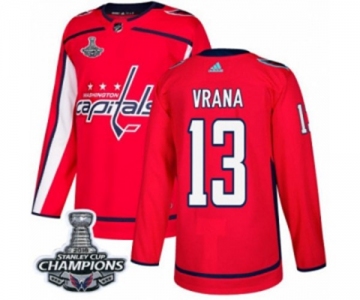 Men Adidas Washington Capitals #13 Jakub Vrana Authentic Red Home 2018 Stanley Cup Final Champions NHL Jersey