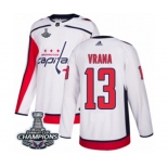 Men Adidas Washington Capitals #13 Jakub Vrana Authentic White Away 2018 Stanley Cup Final Champions NHL Jersey